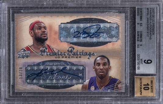2007-08 UD "Premier Pairings" Autographs #PPBJ LeBron James/Kobe Bryant Dual-Signed Card (#13/20) – BGS MINT 9/BGS 10